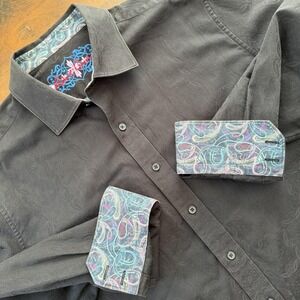 Robert Graham Shirt Mens XL Black Classic Fit Paisley Contrast Cuff Long Sleeve